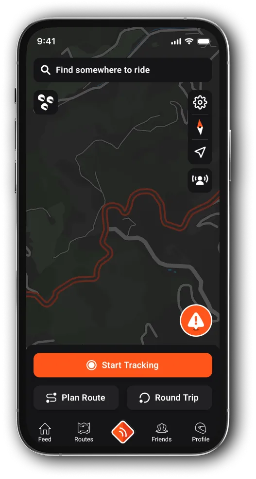 The map with curvy roads highlighted in red